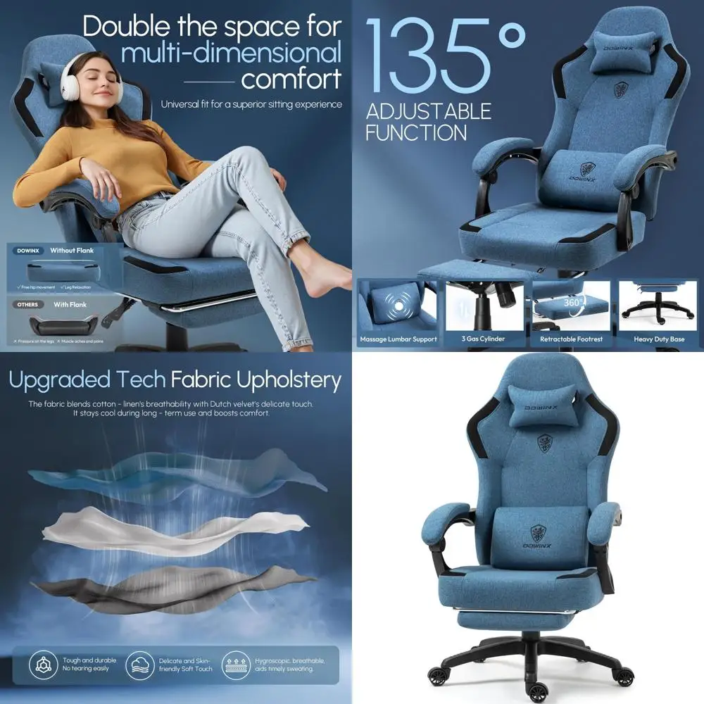 Gaming Chair with Pocket Spring Cushion, Breathable Computer Chair, Massage Lumbar Support, Footrest, High Back Ergonomic Design