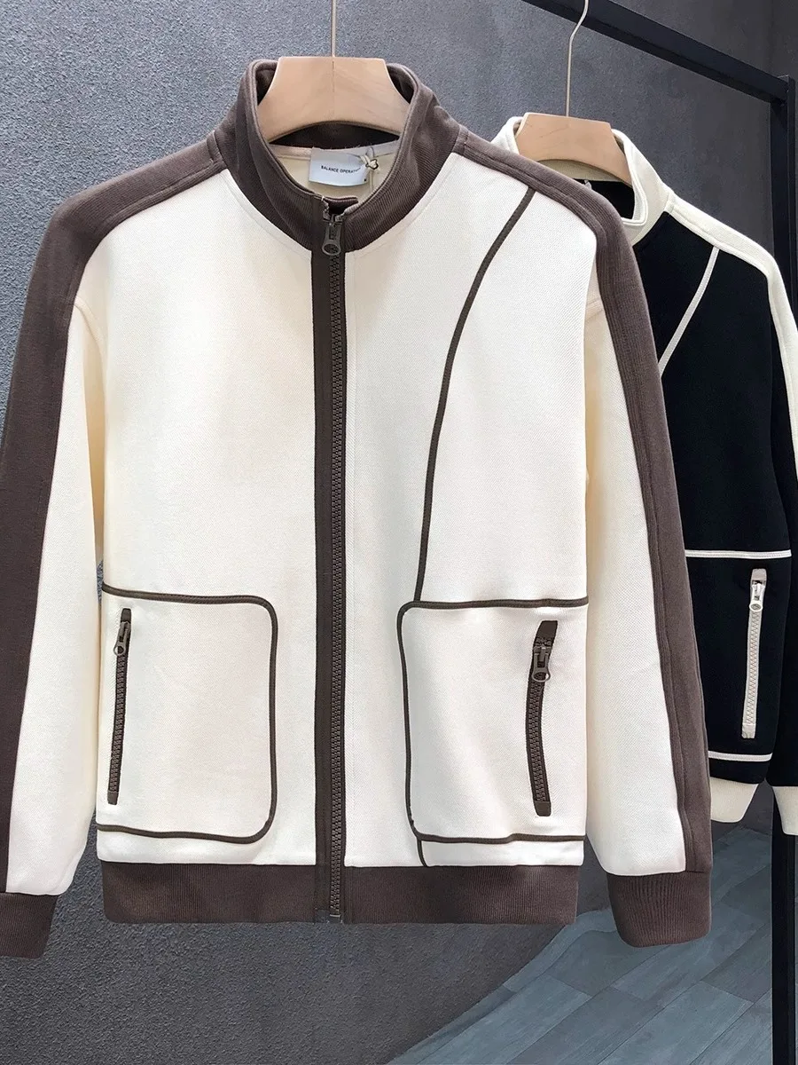 

Высококачественная мужская куртка с воротником-стойкой и молнией в стиле пэчворк, повседневная, свободного кроя, весенне-осенняя, модная, универсальная верхняя одежда
