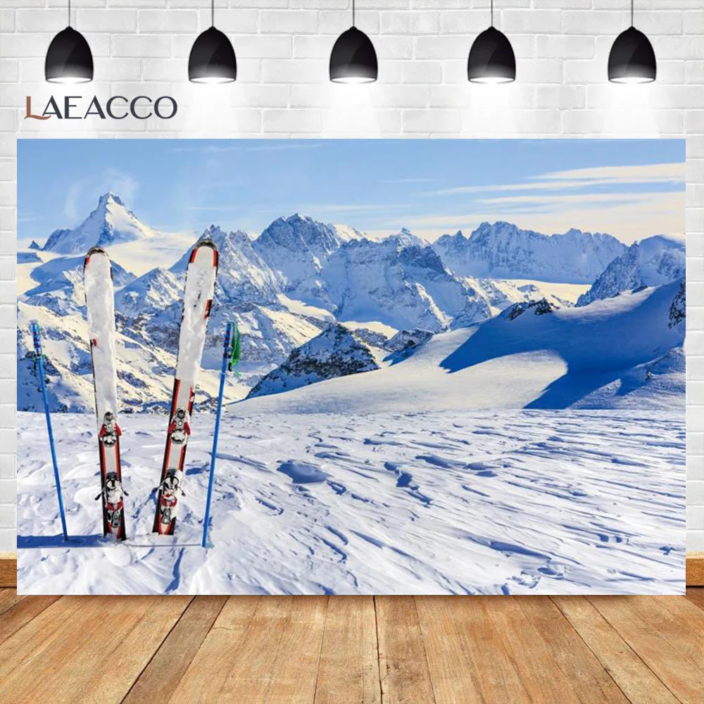 Laeacco Winter Snow Mountain Ski Slate Sunny Day Holiday Party Scenic Photographic Background Photo Backdrop Photo Studio