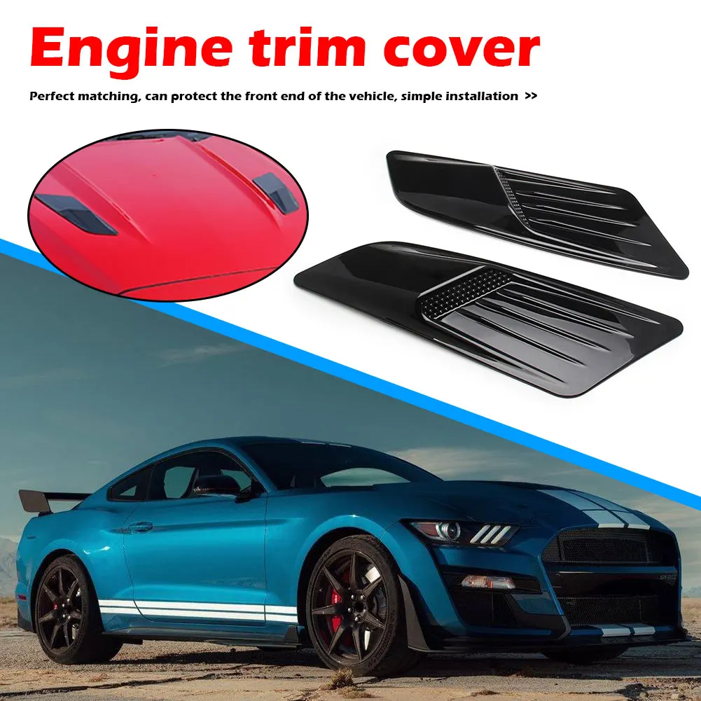 2Pcs Car Hood Air Flow Intake Scoop Glossy Black/Carbon Fiber Air Flow Intake Scoop for Ford Mustang 2015-2017 Car Accessories