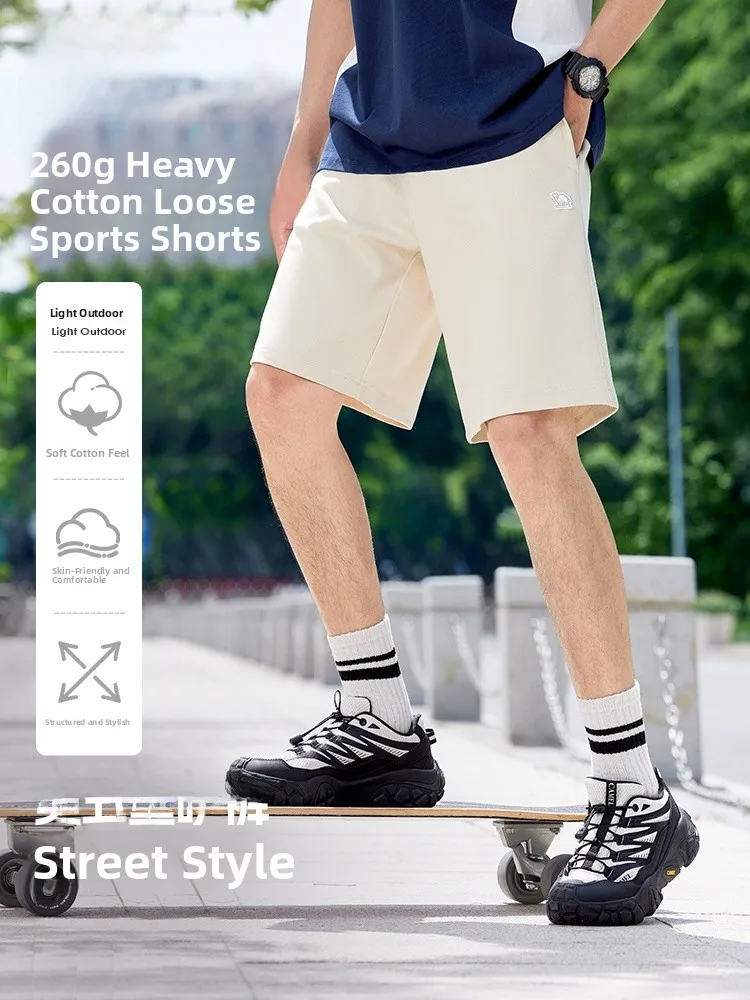 

Casual Knitted Spor Loose Men's orts Camel Brand Summer American Sle Mid-Length Straight Leg Cotton Polyester Blend