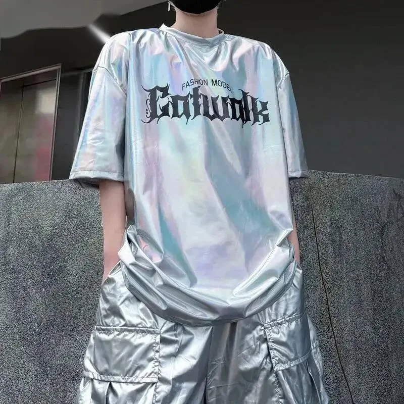 Colorful Bright Summer Men's T-shirt Fashion Round Collar Short Sleeve Pullover Top Letter Printting Trendy Tee HSI9