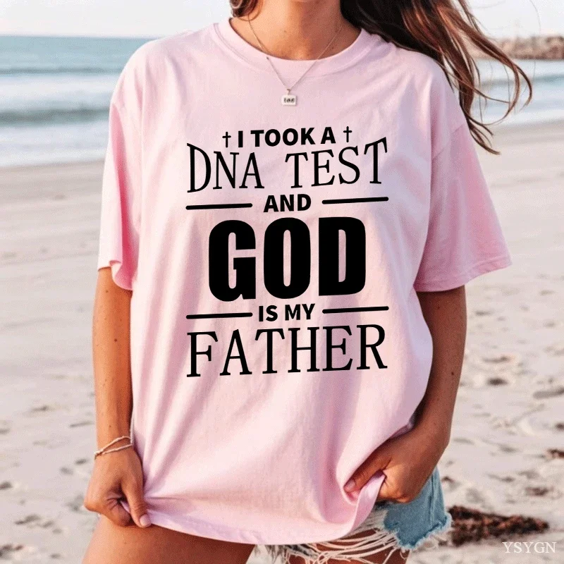 Religious Christian T-Shirt for WomenTook A Dna Test and God Is My Father Print Men's Tshirts Christian Cross Jesus Tee Clothes