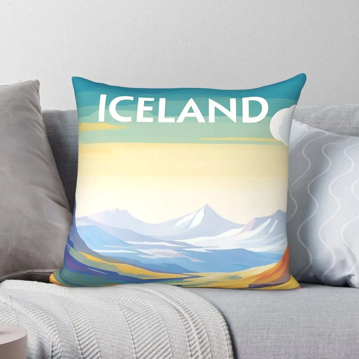 Iceland Travel Square Pillowcase Polyester Linen Velvet Pattern Zip Decor Pillow Case Room Cushion Cover