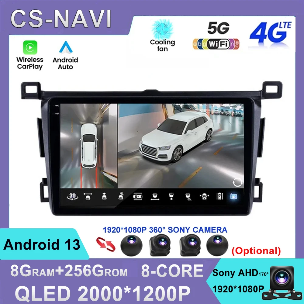 

9" For Toyota RAV4 2013-2018 Car Radio Stereo Multimedia Video Player GPS Headunit Android 13 Carplay Auto 4G Sim WiFi DSP RDS