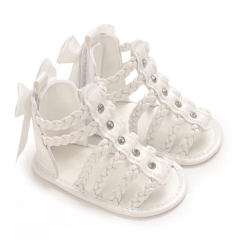 Baby Shoes Pre-walker Sandals 0-18 Months, Braided Rhinestone Bow, Soft Comfy for Boys & Girls, Multiple Colors