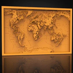 Modelo de mapa del mundo 3d STL para enrutador CNC, grabador, máquina de tallado en relieve, Artcam Aspire, archivo CNC, archivos de corte láser, Dxf, Vector