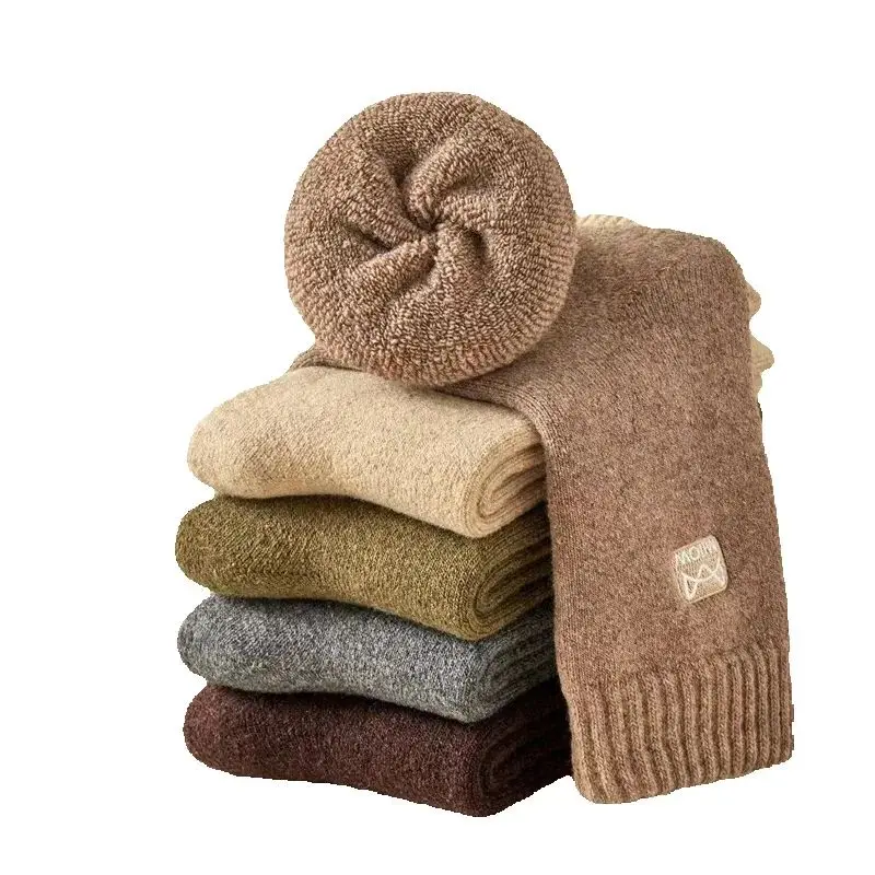 MiiOW chaussettes en laine mérinos résistant au froid hommes hiver épaissir chaussette chauffante cachemire chaussette longue bottes de neige rétro marron chaussettes chaudes en serviette