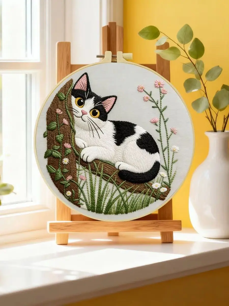 1 Stück 20X20CM/15X15CM 7,87/6,3 Zoll Lazy Kitten Stickerei Starter-Kit DIY-Kit DIY-Stickerei-Set Handarbeiten Nadelkunst – Detail 6