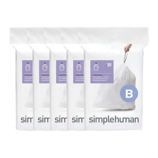

simplehuman Code B 1.6Gal ×150U | Cordón-Ajuste 360° Personalizado | Blanco+Anti-Desliz