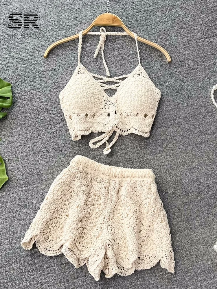 SINGREINY Knit Two Piece Sets Women Summer Vacation Backless Camisole Elastic W…