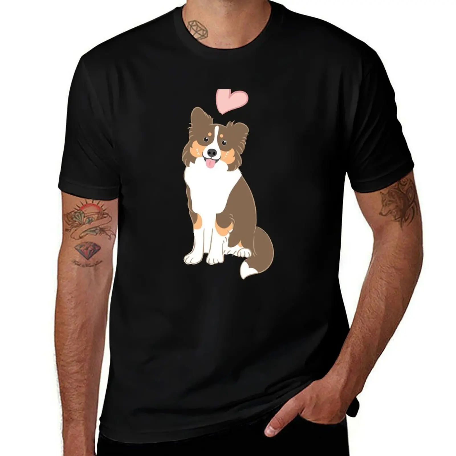 Camiseta LOVE Chocolate Tricolor Border Collie, ropa de uso diario, camiseta básica de manga corta