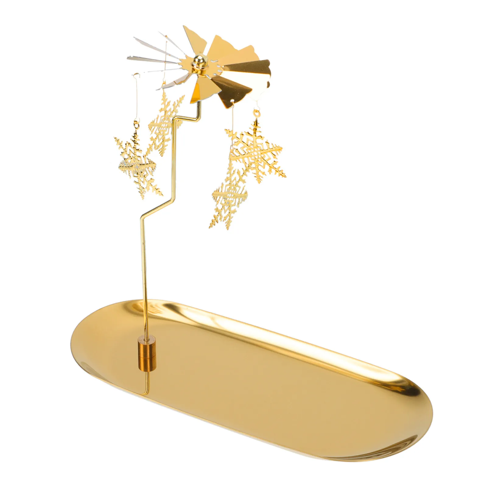 1Set Rotating Holder Golden Snowflake Design Christmas Table Decoration Winter Home Decor Candlelight Atmosphere Desktop