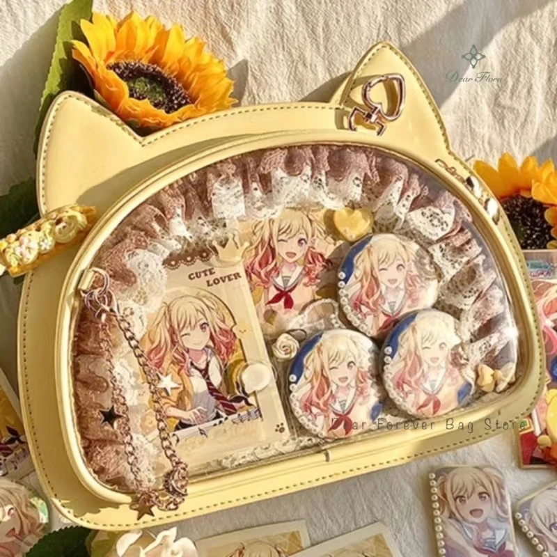 Y2K Cute Sweet Cat Ita Bag Japanese Lolita trasparente Crossbody Kawaii Party Shoulder Bag Badge Display Messenger Bag per ragazze