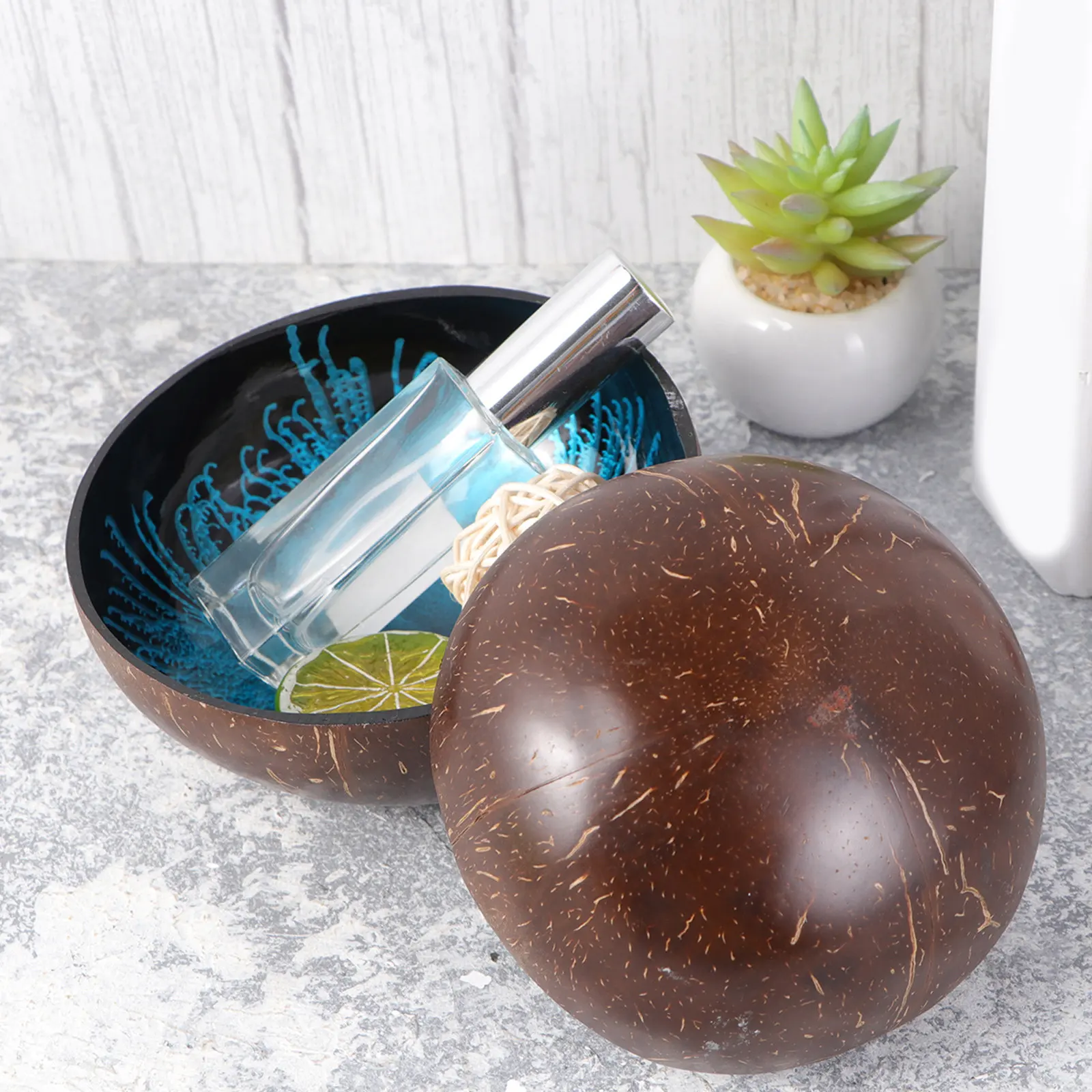 2Pcs Natural Coconut Shell Bowl Creative Storage Bowl Candy Container Nuts Holder Pattern 2 Pattern 3 Eco Friendly Decorative