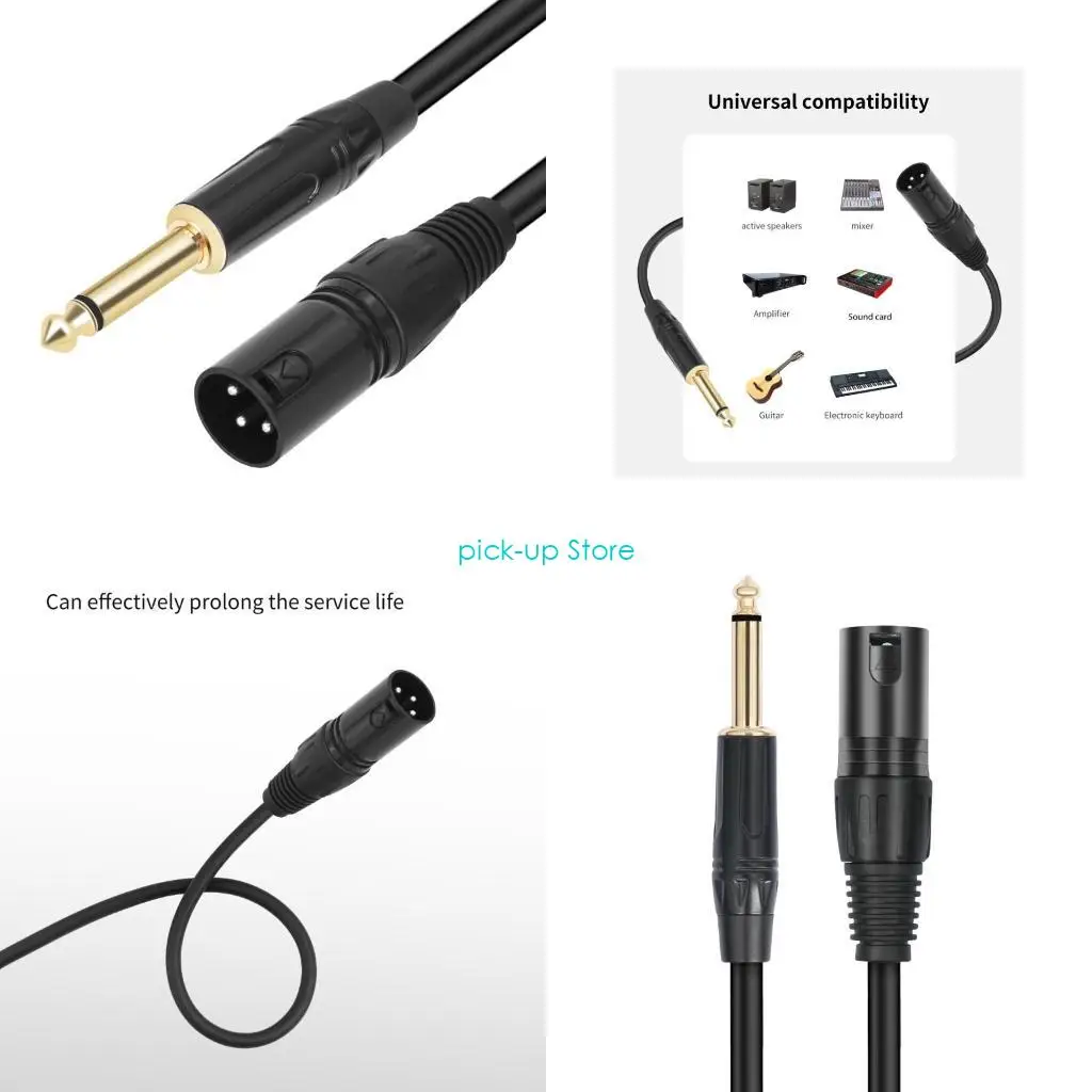 Q5WA 3pin male to 1/4inch 6.35mm 금속 커넥터가있는 6.35mm 모노 케이블 불균형 전송 향상