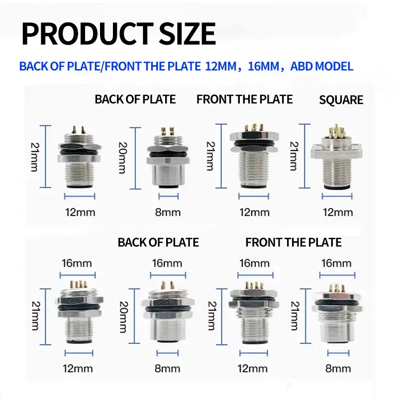 5/20 PCS Wholesale M12 Waterproof Aviation Plug Connectors, 90 Degree Right Angle Shielded Flange Sensor IP67 Connectors