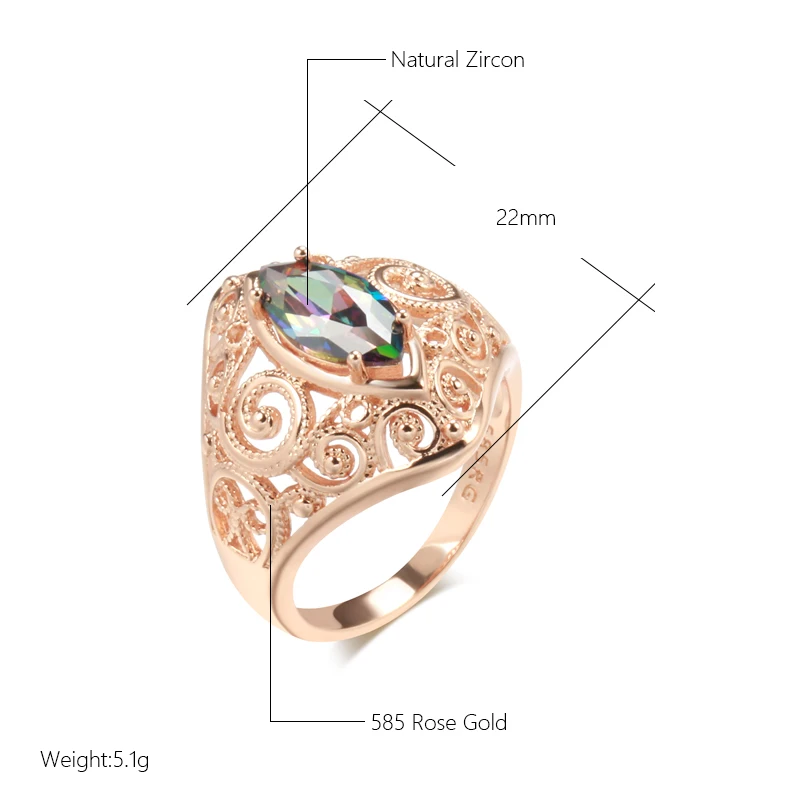 Kinel Hot Fashion Ethnic Bride Rings for Women 585 Rose Gold Color Unique Rhombus Colourful Natural Zircon Rings Wedding Jewelry