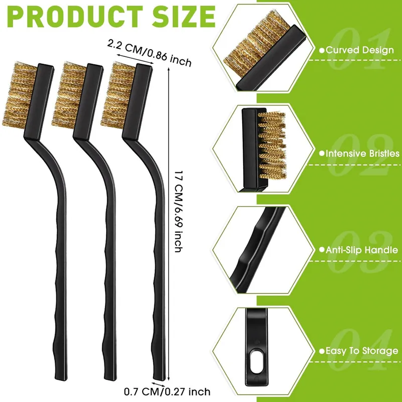 3pcs Cleaning Brush Nylon Stainless Steel Copper Wire Clean Remove Rust Industrial Steel Wire Toothbrush Cleaning Tools