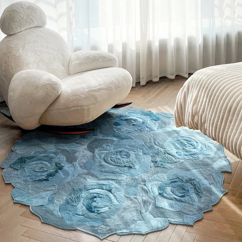 Circular Rugs Creative Flower Design Cowhide Carpet for Living Room  Handmade Patchwork Natural Cow Hide Modern Parlor Sofa Mat
