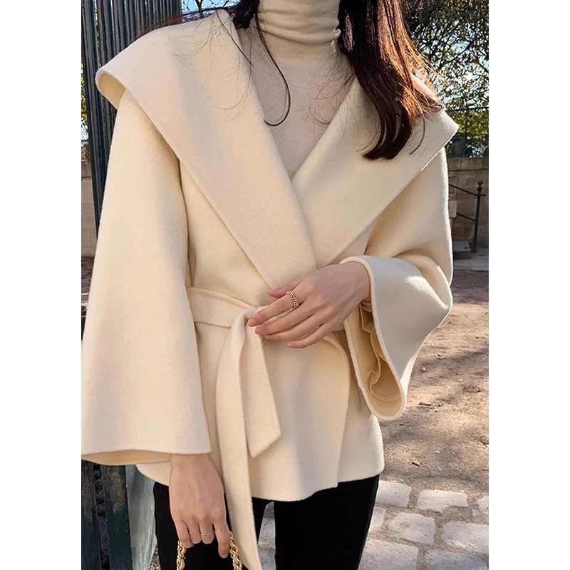 เสื้อโค้ทขนสัตว์สำหรับผู้หญิง สไตล์ลำลอง ใส่ได้หลากหลาย ดีไซน์มีหมวก ทรงตรง ยาว ไซส์เล็ก เหมาะสำหรับใส่ไปทำงาน ผ้าขนสัตว์แท้...