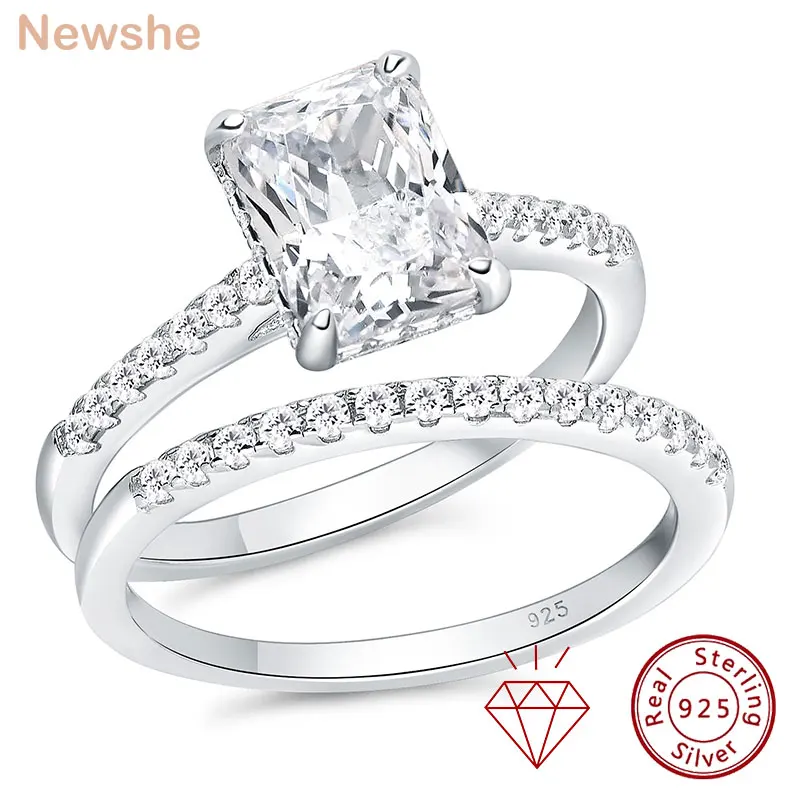 

Набор свадебных колец Newshe с муассанитом для женщин, цвет D, VVS1, радиальное обручальное кольцо овальной огранки, серебро 925, роскошные ювелирные изделия