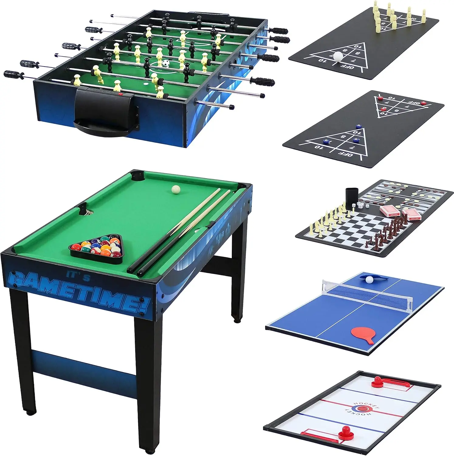 

Game Table Combination Multi-Game Table with Billiards Push Hockey Foosball Ping Pong and More