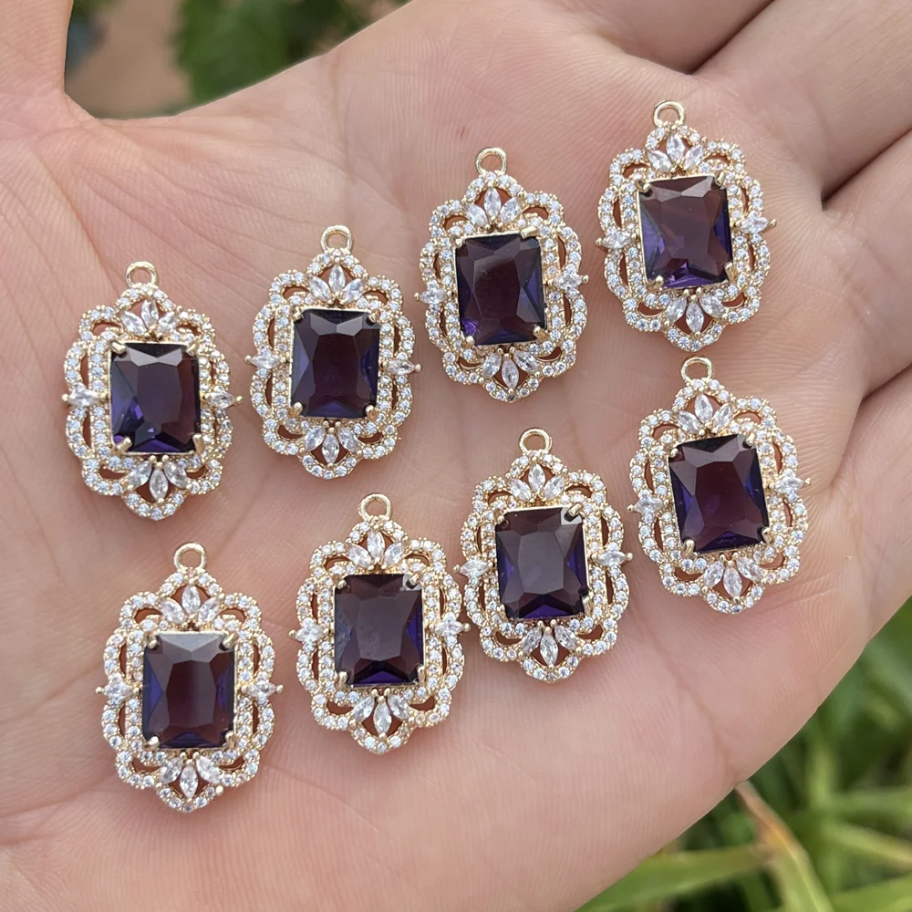 10pcs/ Bag New Fashion Full Diamond Zircon Lace Rectangular Glass Pendant DIY Jewelry Making Accessories