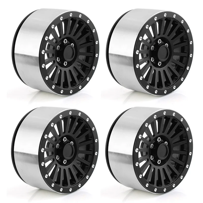 4Pcs 2.6 Inch Metal Beadlock Wheel Rim Hub for 1/8 1/10 RC Crawler Car Axial SCX10 Wraith RR10 Capra TRAXXAS TRX4,Black