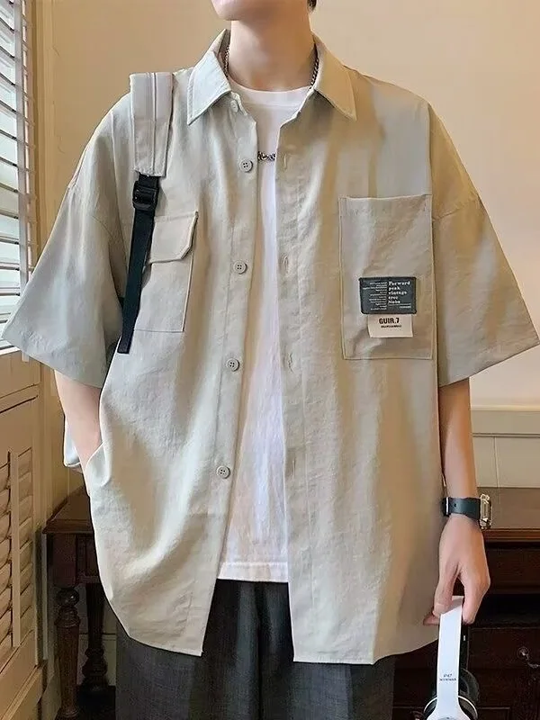 

Casual Ice Silk Short Sleeve Shirt for Men Summer Season Breathable Comfortable Loose Fit Youth Fashion Pocket Design Workwear
