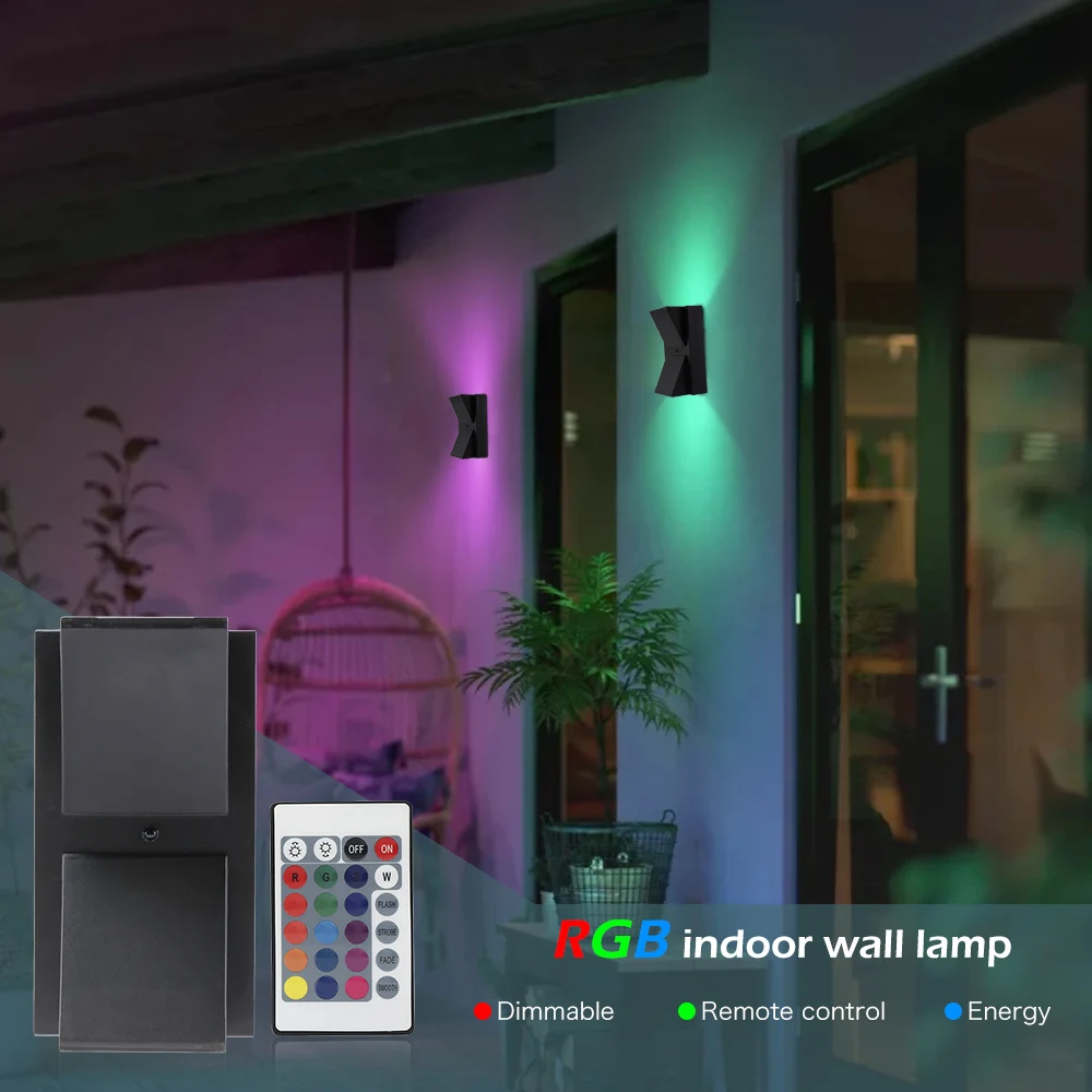 Newest Indoor RGB Wall Light With Remote Control Warm + White Light For Corridors Balconies Bars Courtyard Decoration