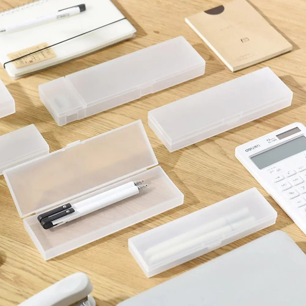 S/M/L Translucent Frosted Pencil Case Simple Plastic Pen Box Multifunctional Stationery Storage Box Organizer