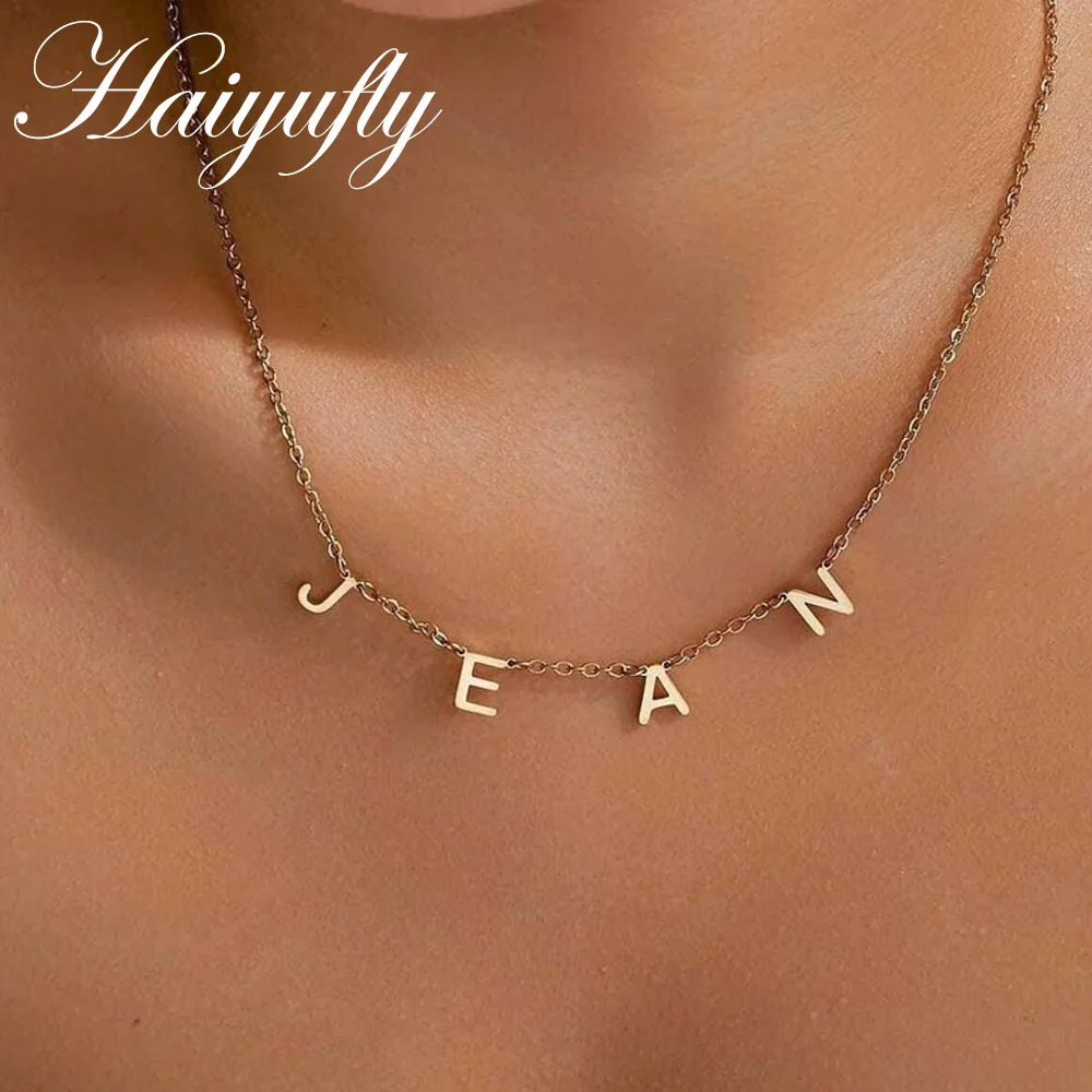 

Haiyufly ожерелье с индивидуальным именем для женщин, несколько начальных цирконов, буква, ювелирные изделия из нержавеющей стали, цепочка скрепки, индивидуальный подарок