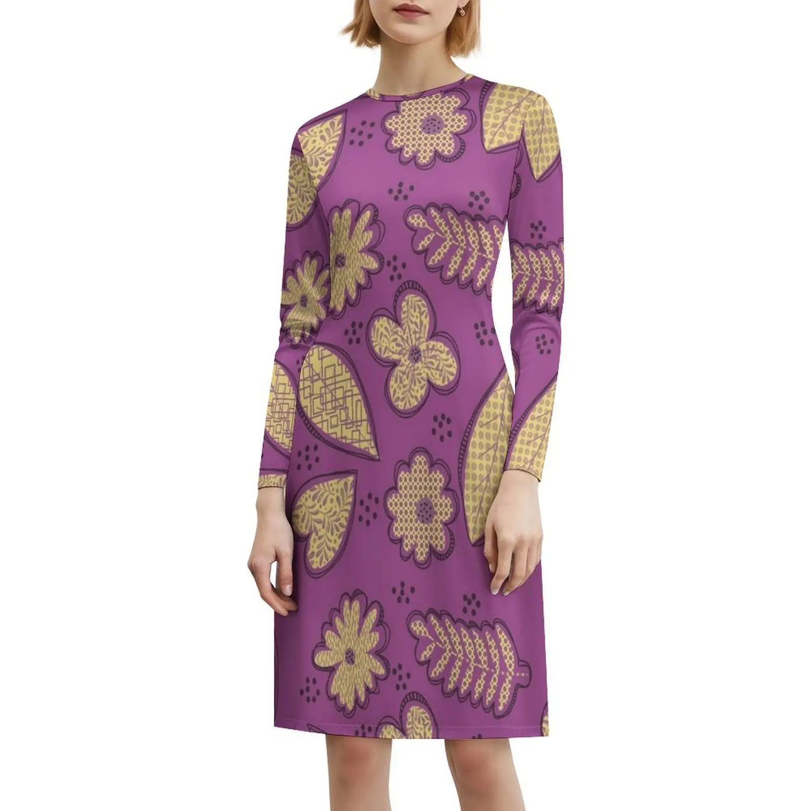 花柄マスタードイエローとパープルのセクシーな休暇ドレス女性のためのビーチパーティー誕生日ミニドレス花柄花柄