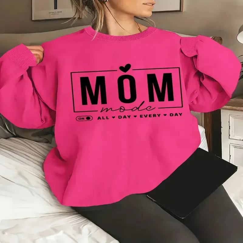 

Winter Autumn Clothes Women Female Oversize Sweatshirt Plus Size Bid Black Mom Text Comfortable Street Style Breathable Fabric
