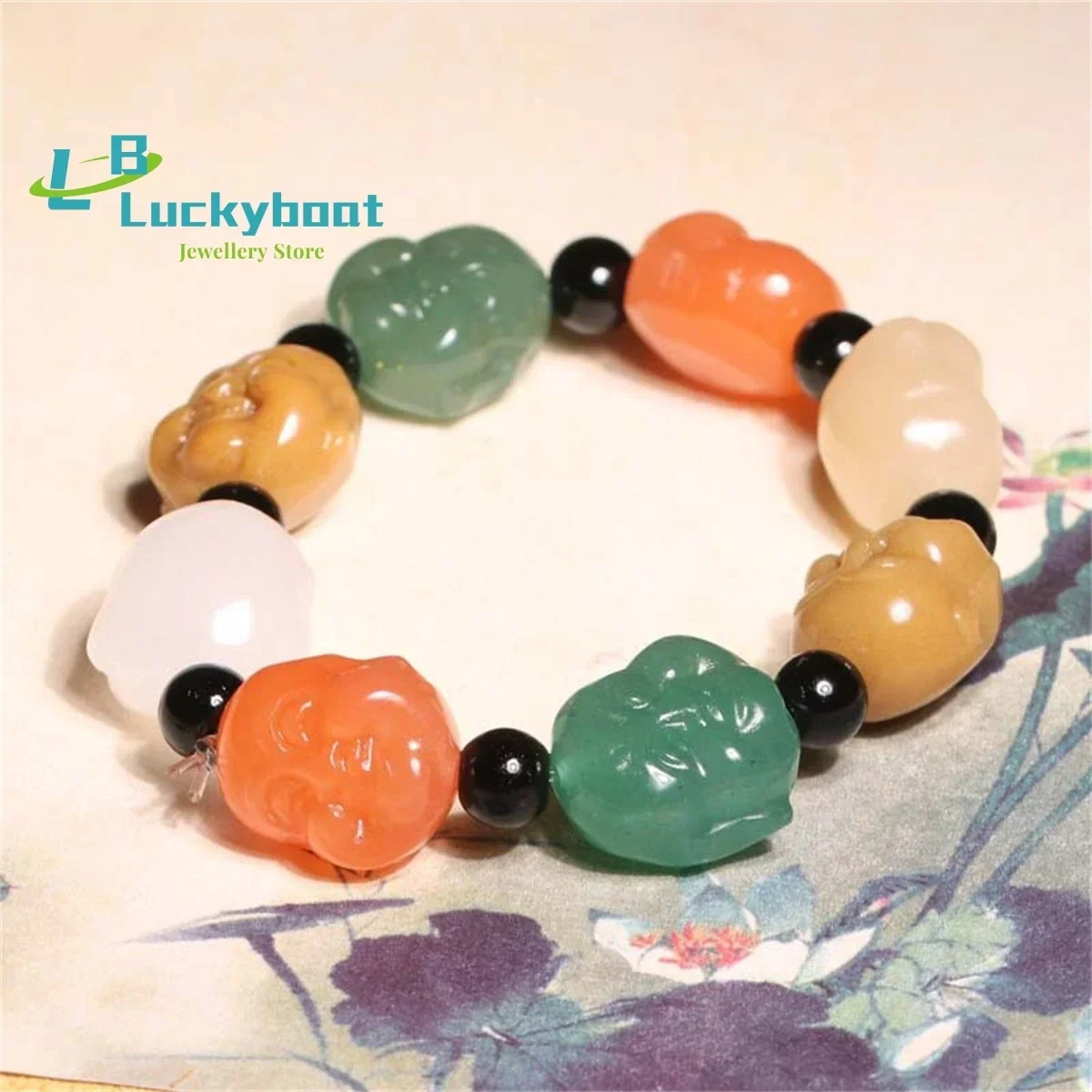 Natural Xinjiang Karamay Golden Silk Jade Duobao Laughing Buddha Head Bracelet for Men and Women Charm Jewelry Fashion Amulet