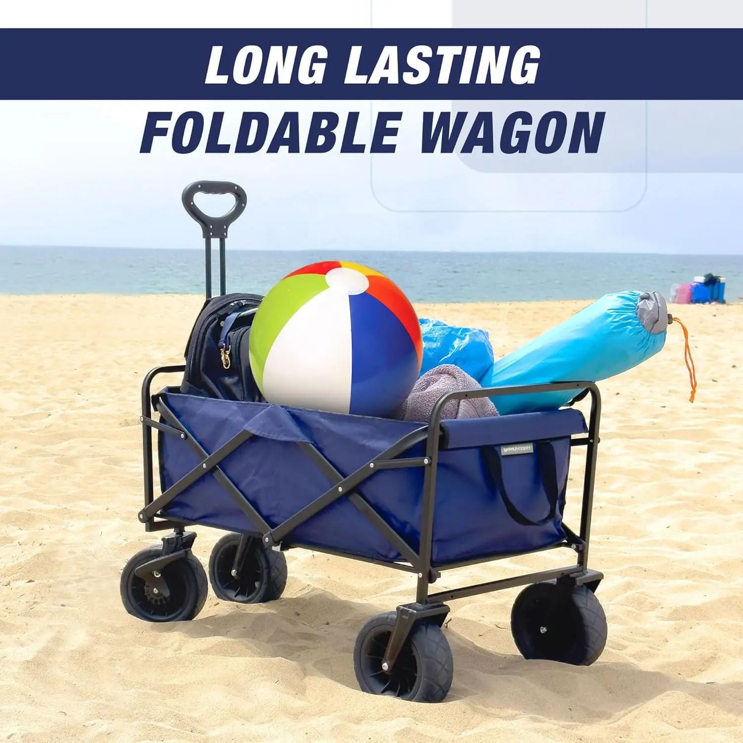 Happy Living XL Collapsible Foldable Wagon, Beach Cart Large Capacity, Heavy Duty Folding Wagon Portable, Collapsible Wagon for image 2