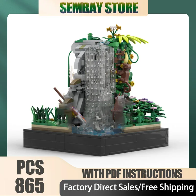 Moc Bausteine Modulare Inseln Angeln Party In Der Nähe Der Wasserfall Technologie Blöcke Weihnachten DIY Spielzeug Bau Geschenke