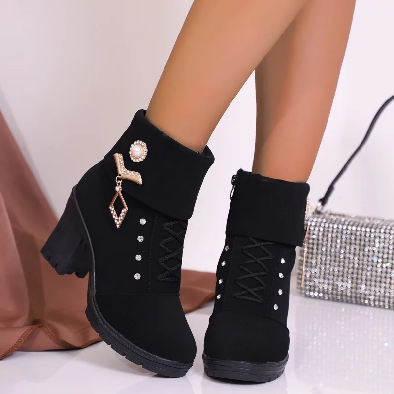 Women Boots 2024 New Lace Up Ankle Casual Boots Fashion High Heels Shoes for Women Ladies Spring Pumps Platform Women Boots