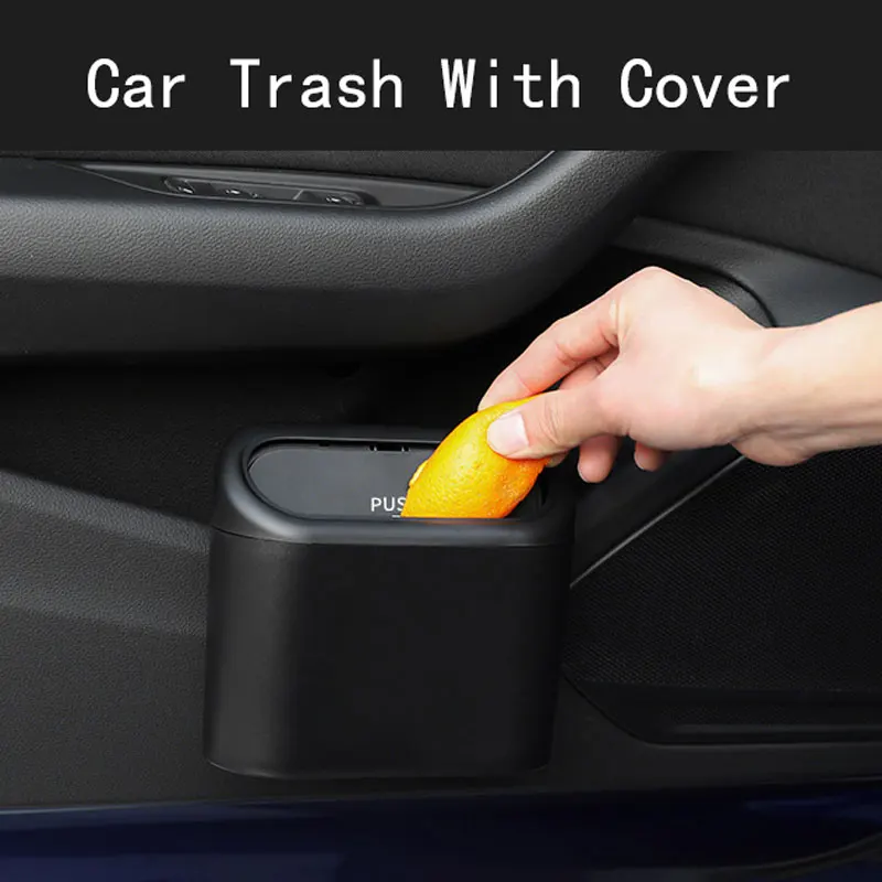 

1pc Car Trash Can Seat Back Disposable Bag Mini Automobile With Cover Folding Storage Hanging Storage Box Multifunction Interior