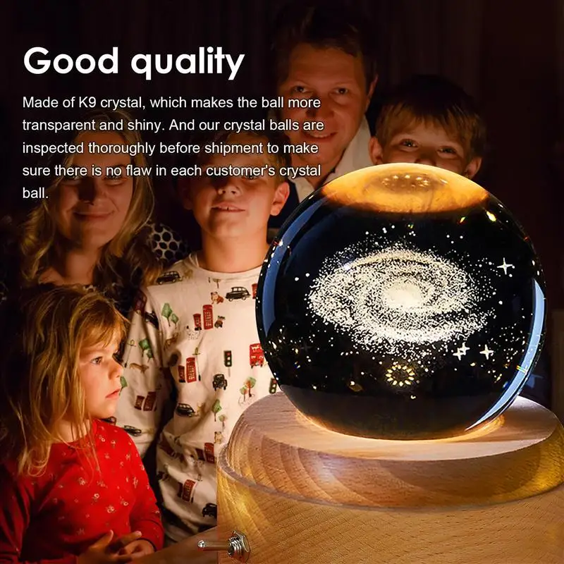 USB Rechargeable Music Night Light Rotary Crystal Music Box LED Projection Light Wooden Base Universe Moon Galaxy Earth Patterns