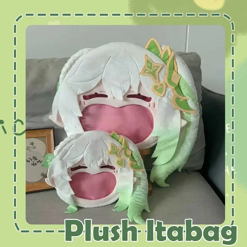 Torba Pluszowa Genshin Impact Nahida Cosplay Duża Torba z Uśmiechniętą Twarzą i Przezroczystym Woreczkiem Itabag Plecak Torba na Ramię Zielono-Biała