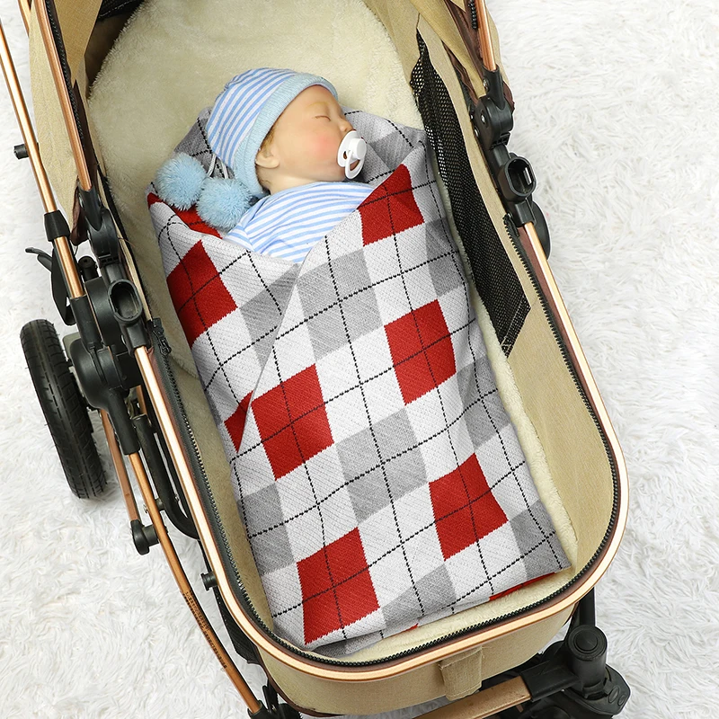 Baby Receiving Blankets Super Soft Newborn Plaid Knitted Blanket Infant Boys Girls Monthly Swaddle Wrap