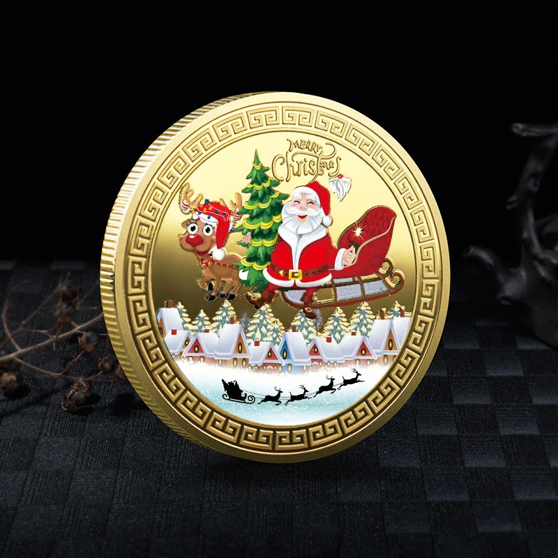 NEW Christmas Commemorative Coins Metal Crafts 3D Color Relief Coin Christmas Event Souvenirs Collectibles Decoration Home gifts