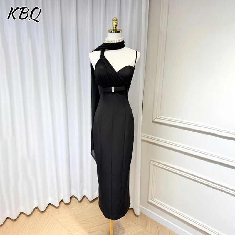 

KBQ Solid Elegant Slimming Evening Dresses For Women Irregular Collar Sleeveless High Waist Temperament Long Dress Female New