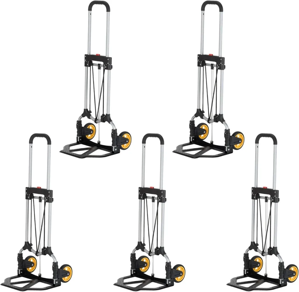 

Steel folding trolley, silver/black (5 packs) 14.88"L x 11.1"W x 38.58"H，150-Pound Capacity