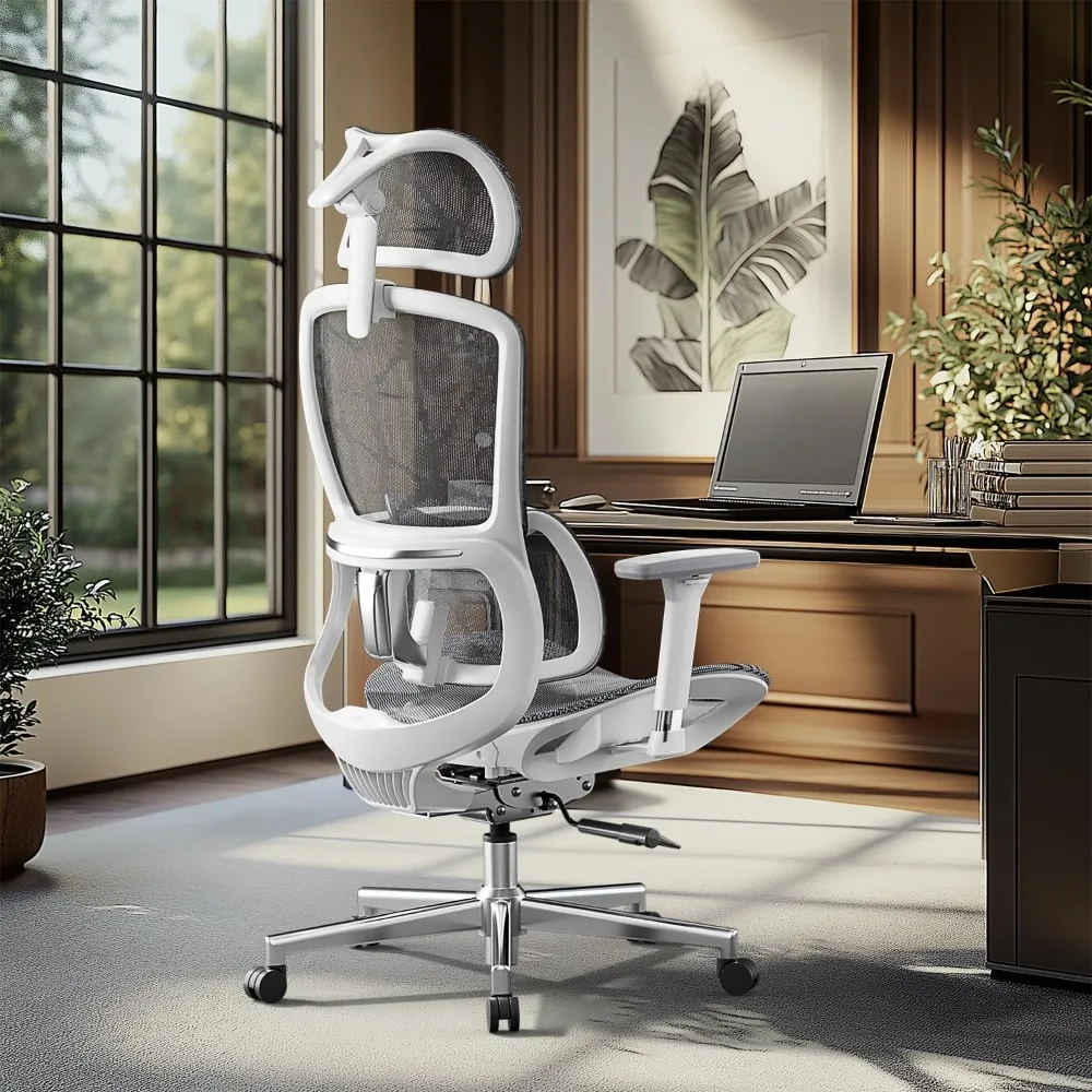 

Ergonomic Office Chair, Big and Tall Mesh Office Chairs, 3D Adjustable Armrests, White(No Footrest), High Back for Gaming Chair