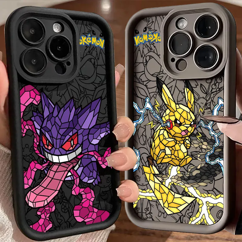 

Gengar Pikachus Pokemons Cartoon Silicone Case For iPhone 17 11 15 16 13 Pro Max 14 Plus 12 Pro 16E 17AIR Shockproof Phone Cover