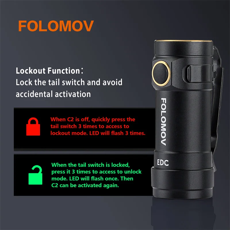 FOLOMOV EDC C2 Nicha E21A 8 Modes 600Lumens Magnetic Tail EDC Mini Flashlight Rechargeable 14300 battery Outdoor LED Flashlight