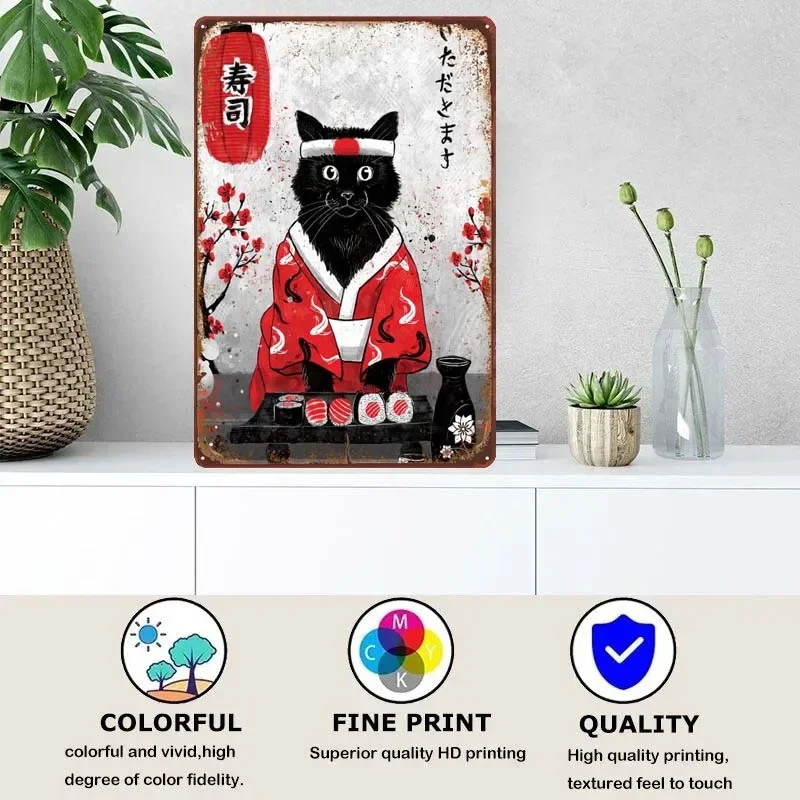 Sushi Cat - Ruby Art Room Decoration Custom Metal Sign Plate for Pub Club Coffee Bar Garage Retro Wall Decoration Art of Murals